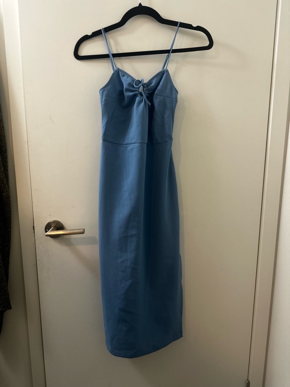 Abercrombie & Fitch Light Blue Spaghetti-Strap Midi Dress with Front Bow